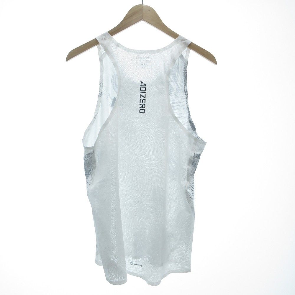 アディダス adidas アディゼロ シングレット ADIZERO SINGLET タンクトップ ランニングウエア 総柄 ロゴ 2XL 白 ホワイト グレー IA9340 /GV