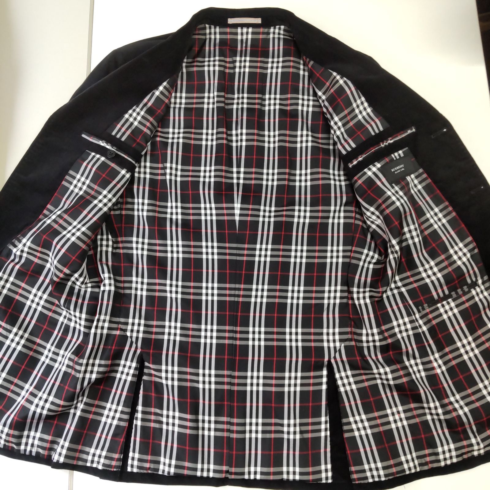 L1902 Rt BURBERRY BLACK LABEL バーバリーブラックレーベル テーラードジャケット 裏地 ノバチェック コーデュロイ ブラック L ...