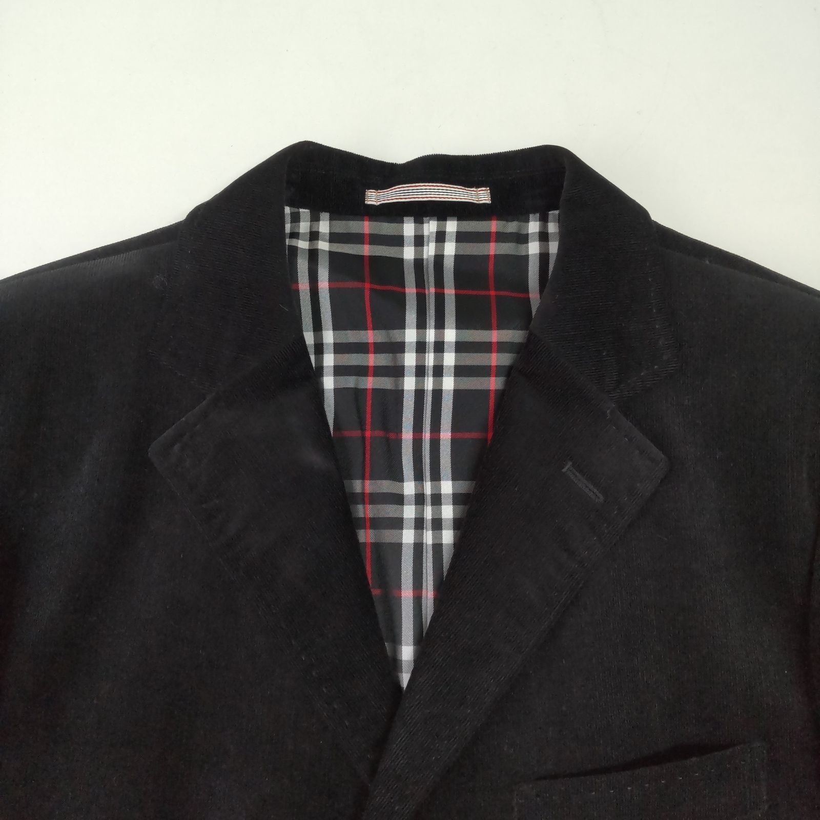 L1902 Rt BURBERRY BLACK LABEL バーバリーブラックレーベル テーラードジャケット 裏地 ノバチェック コーデュロイ ブラック L ...