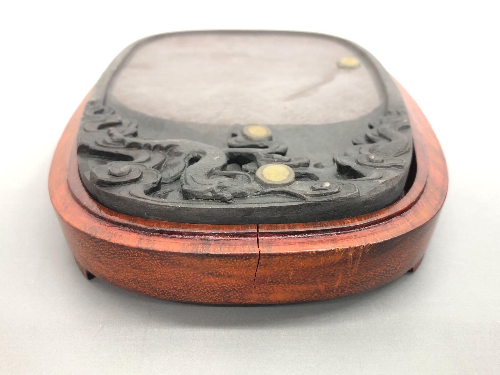 未使用】保管品 中国美術 名硯 端州石硯 石眼 雲龍彫刻