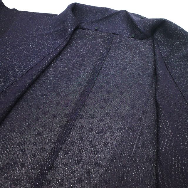 新古品】 道中着 コート 未使用 単衣 紋紗 正絹 銀通し 黒紫 紫 新古品】 道中着 コート 未使用 単衣 紋紗 正絹 銀通し 黒紫 紫