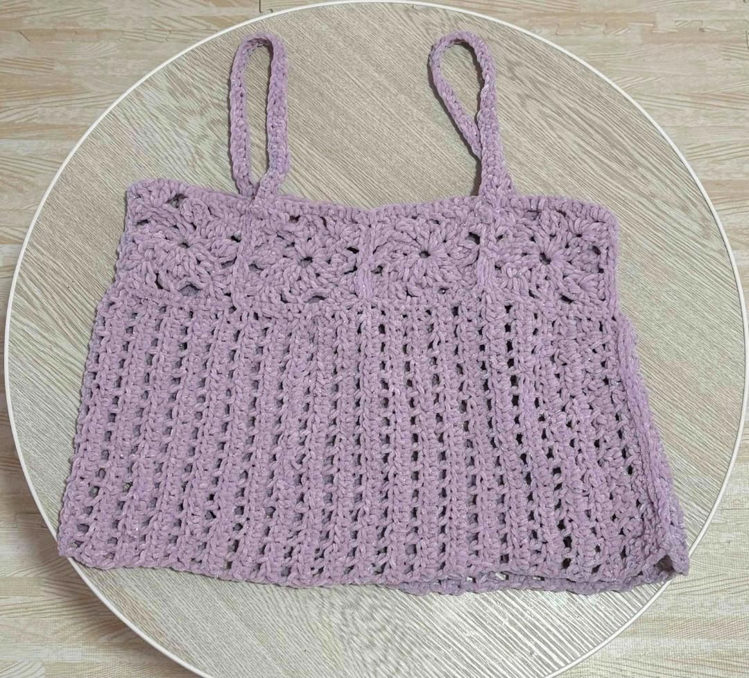 ラメがかわいいベルベット調ヤーンのビスチェ ラベンダー ※ハンドメイド