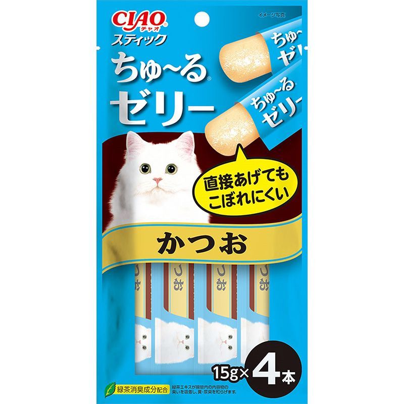 （まとめ買い）いなばペットフード CIAO チャオ スティック ちゅ～るゼリー かつお 15g×4本 猫用おやつ 【×18】