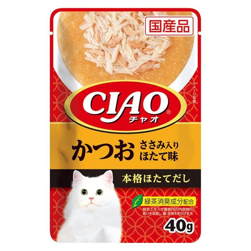 （まとめ買い）いなばペットフード CIAO チャオ パウチ かつお ささみ入り ほたて味 40g 猫用フード 【×36】