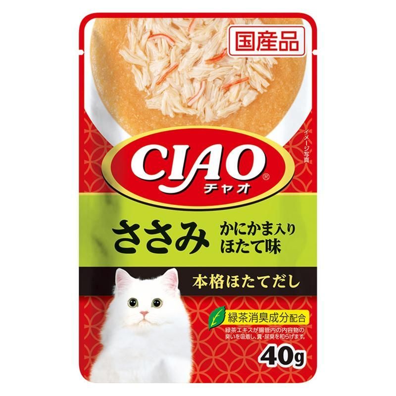 （まとめ買い）いなばペットフード CIAO チャオ パウチ ささみ かにかま入り ほたて味 40g 猫用フード 【×36】