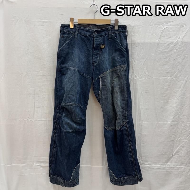 ジースターロゥ デニム切替し 裾ジップ デニム ワイド パンツ メンズ