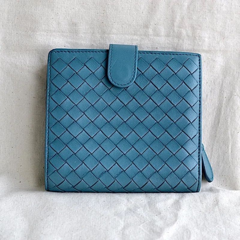 Bottega Veneta】イントレチャート ブルー お財布 二つ折り ボッテガ