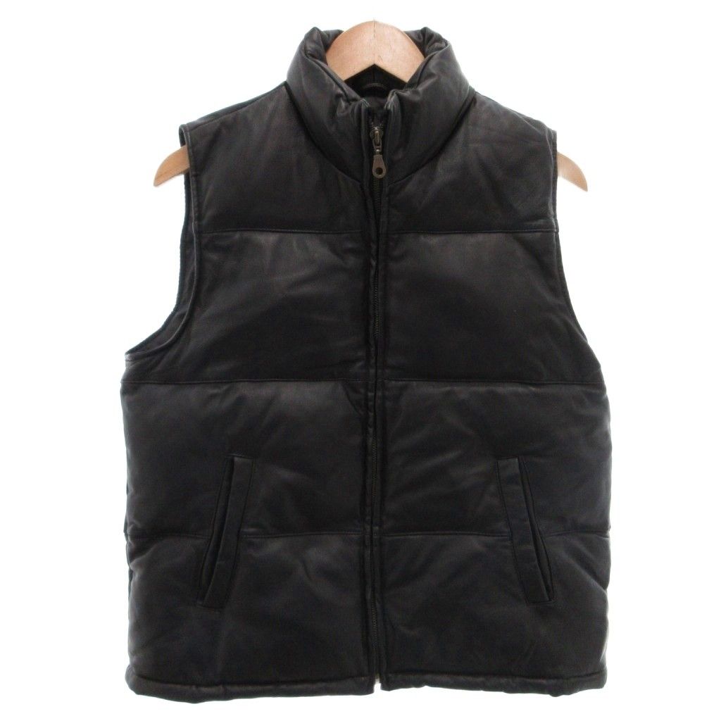 ピエルッチ pierucci ダウンベスト ジップアップ レザー 羊革 L 黒 