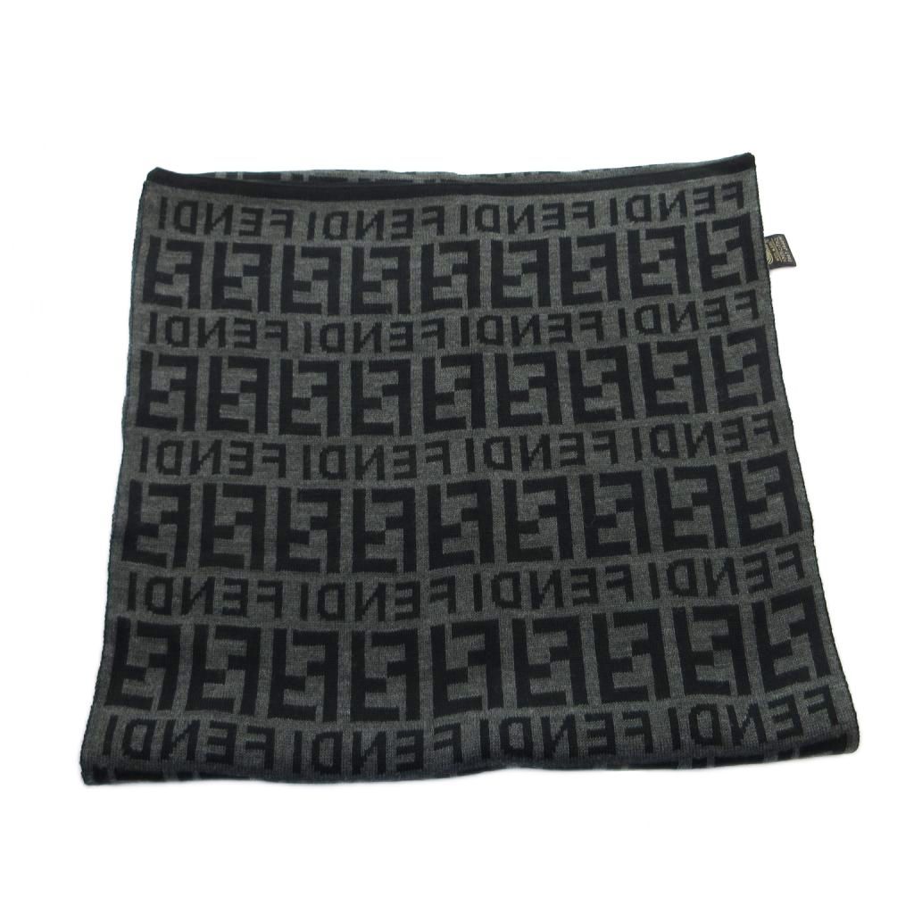 フェンディ FENDI マフラー ストール 総柄 ウール バイカラー 黒