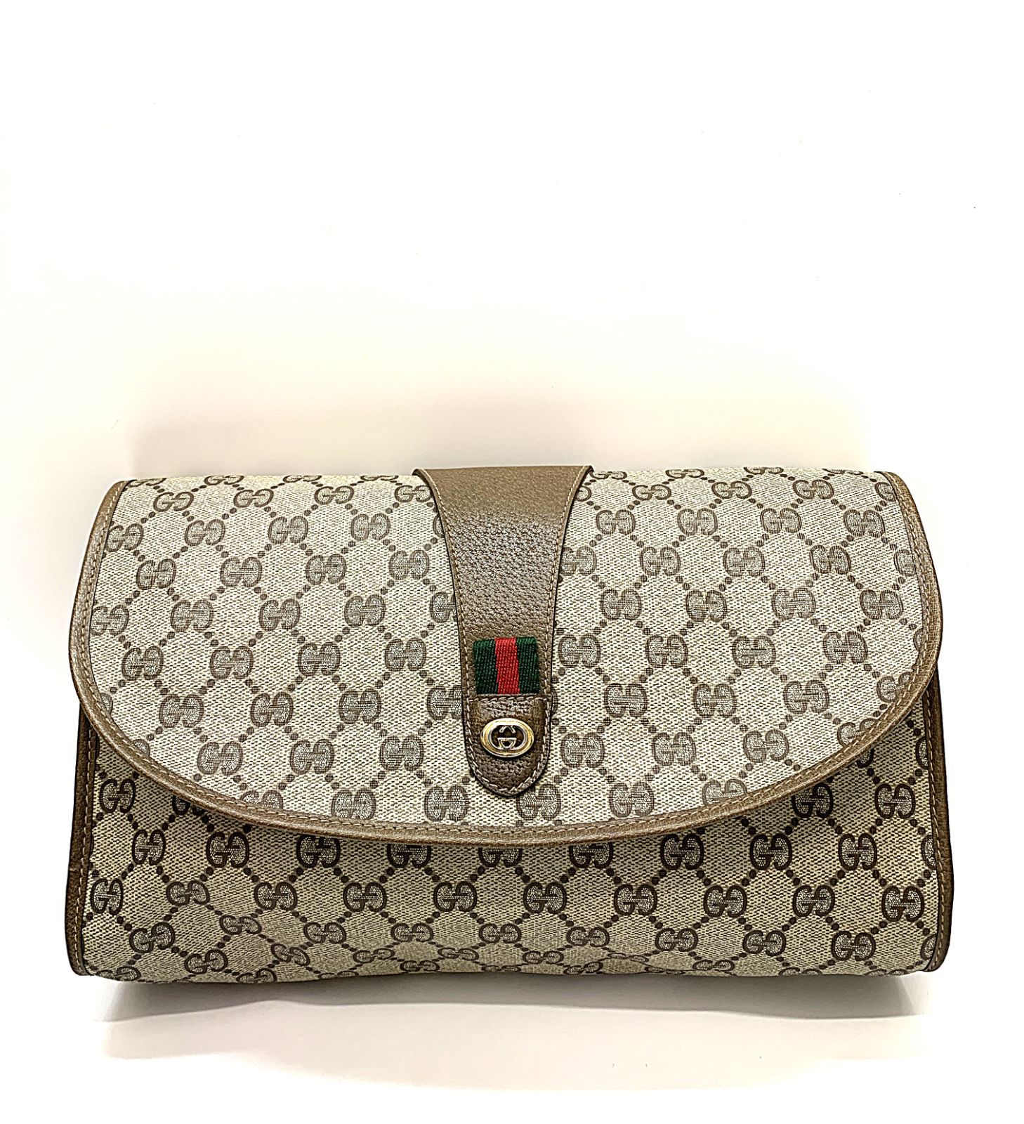 無料配達 GUCCI グッチ クラッチバッグ PVC シェリー レザー ベージュ