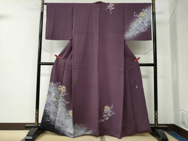 平和屋着物●訪問着　作家物　黄金繭　雪輪流水枝花文　暈し染め　金彩　正絹　逸品　CABE2242yc 平和屋着物○訪問着 作家物 黄金繭 雪輪流水枝花文 暈し染め 金彩 正絹