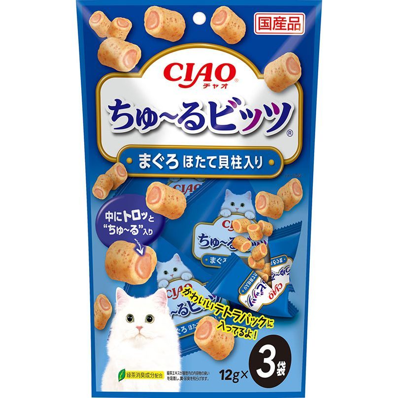(まとめ買い)いなばペットフード CIAO チャオ ちゅ~るビッツ まぐろ ほたて貝柱入り 12g×3袋 CS-172 猫用おやつ 【×18】