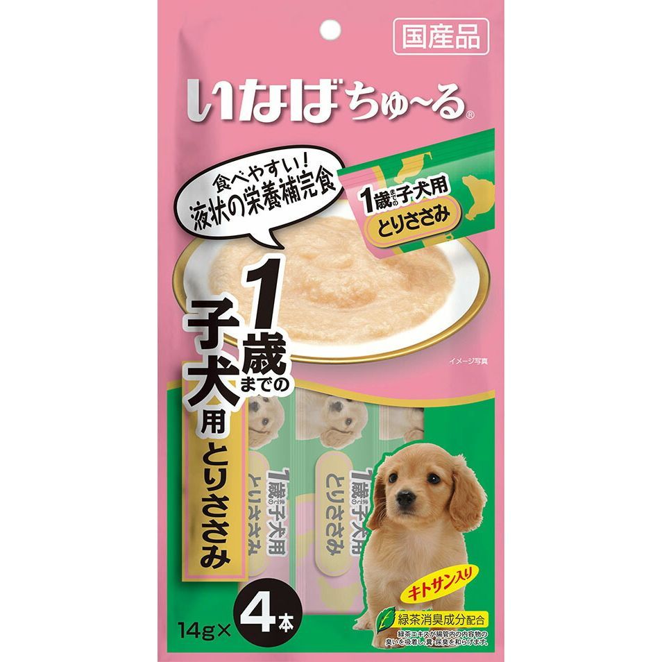 （まとめ買い）いなばペットフード いなば ちゅ～る 1歳までの子犬用 とりささみ 14g×4本 犬用おやつ 【×16】