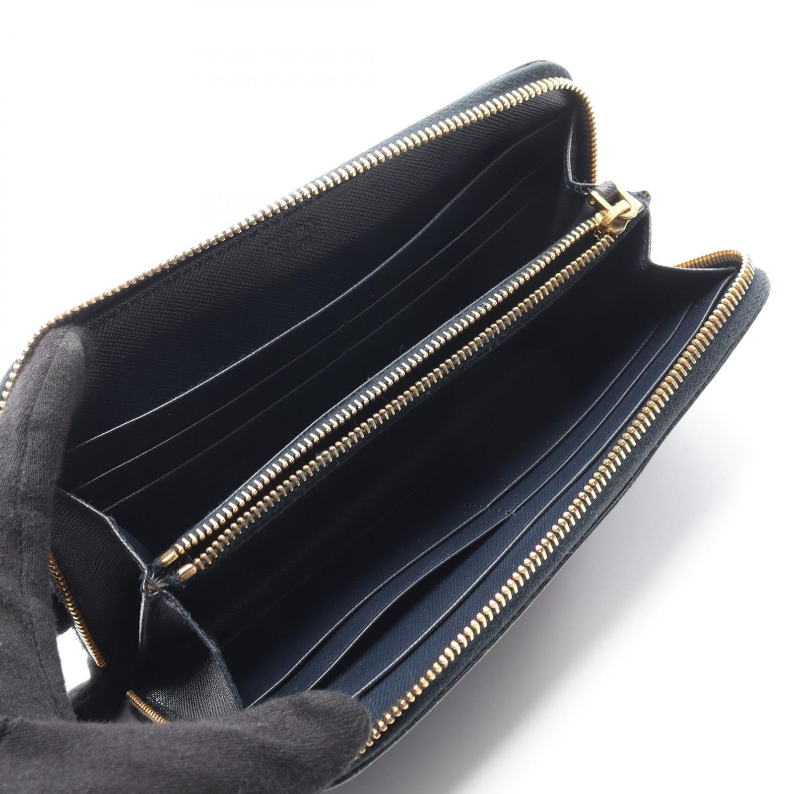 プラダ PRADA ラウンド長財布 SAFFIANO METAL 1M0506 ネイビー 