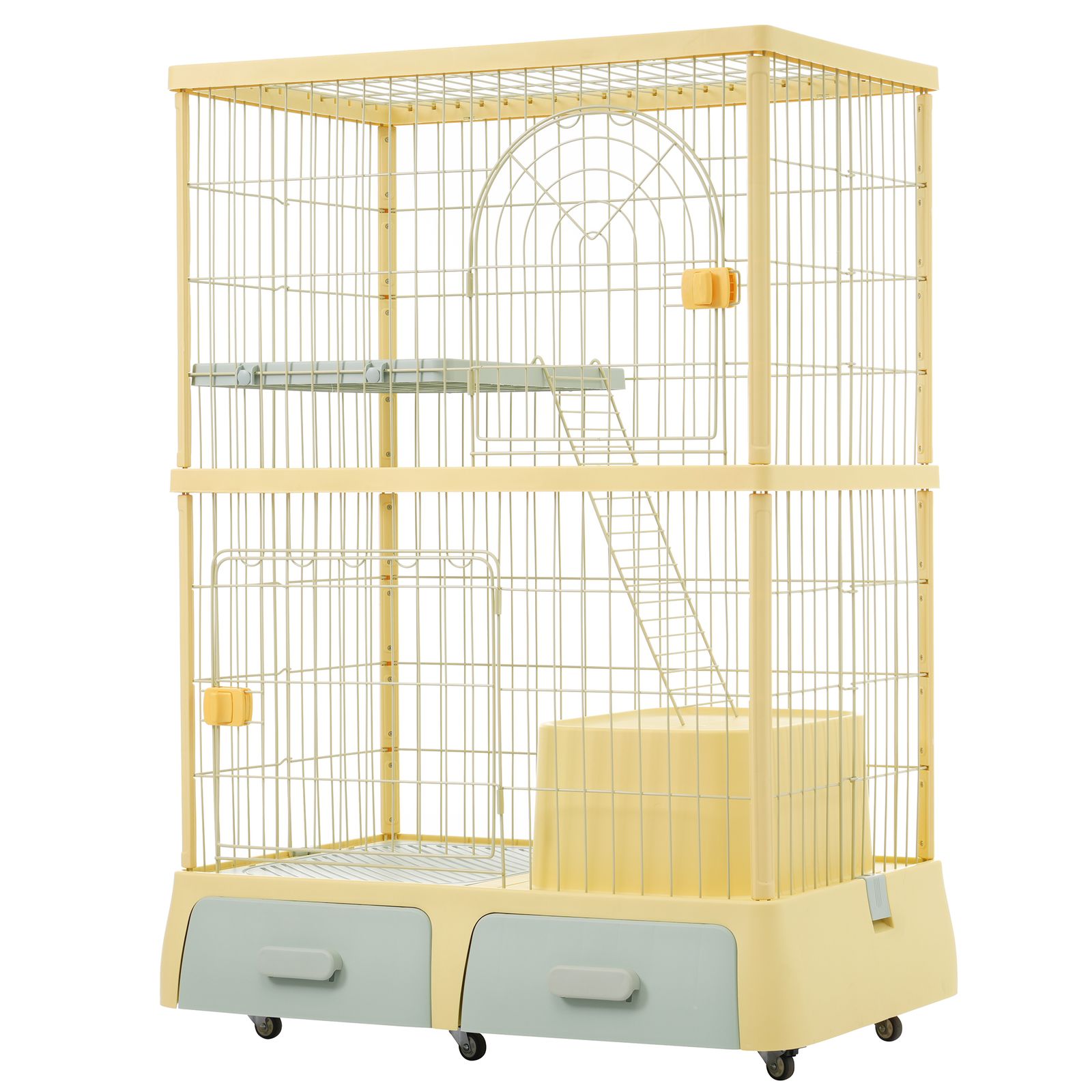 全新品 猫 掃除しやすいトレーケージ キャットケージ 2段 多頭飼い 引き出しトレー 組み立て簡単 猫ドア キャットハウス ペット ゲージ 猫 ゲージ 大型 キャスター付きネコ ハウス 留守番 保護 脱走防止 1年保証付き