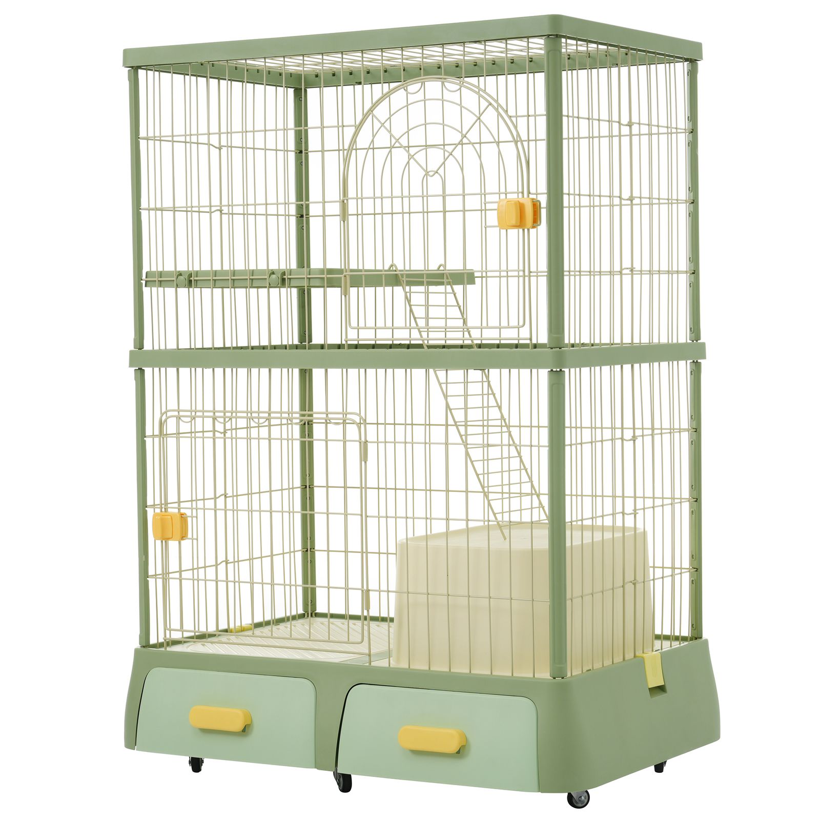「大人気商品」全新品 猫 掃除しやすいトレーケージ キャットケージ 2段 多頭飼い 引き出しトレー 組み立て簡単 猫ドア キャットハウス ペット ゲージ 猫 ゲージ 大型 キャスター付きネコ ハウス 留守番 保護 1年保証付き