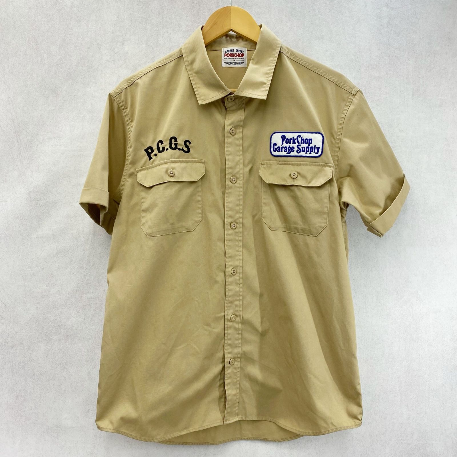 PORKCHOP GARAGE SUPPLY ワークシャツ 半袖シャツ M ベージュ メンズ 