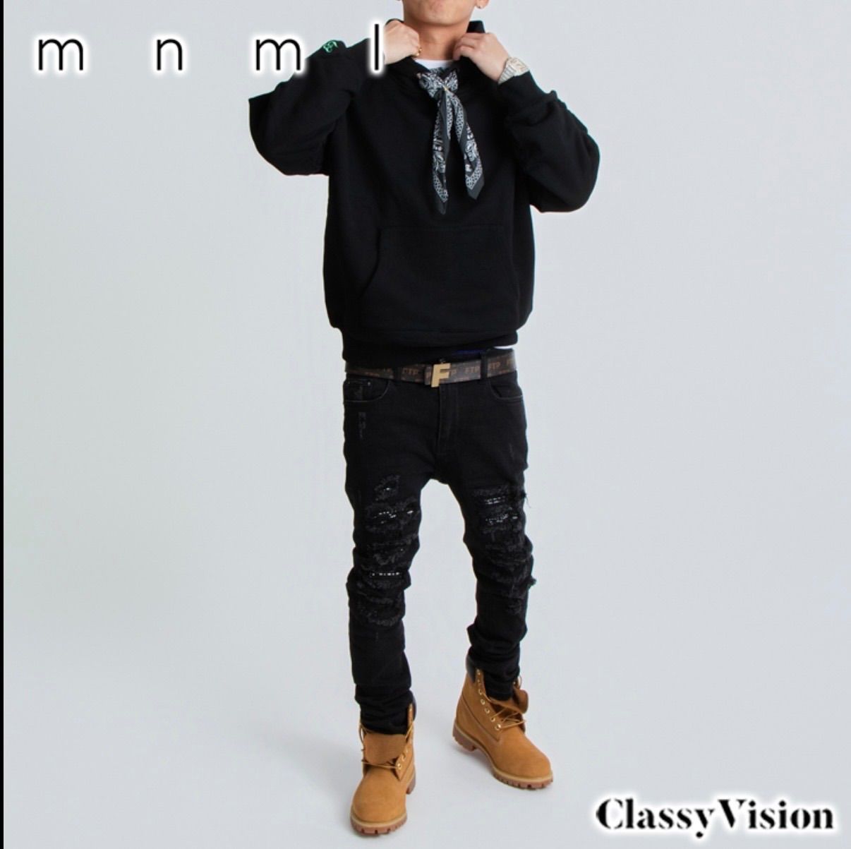 eyden着用】【エイデン着用】mnml X165 PAISLEY STRETCH SKINNY DENIM