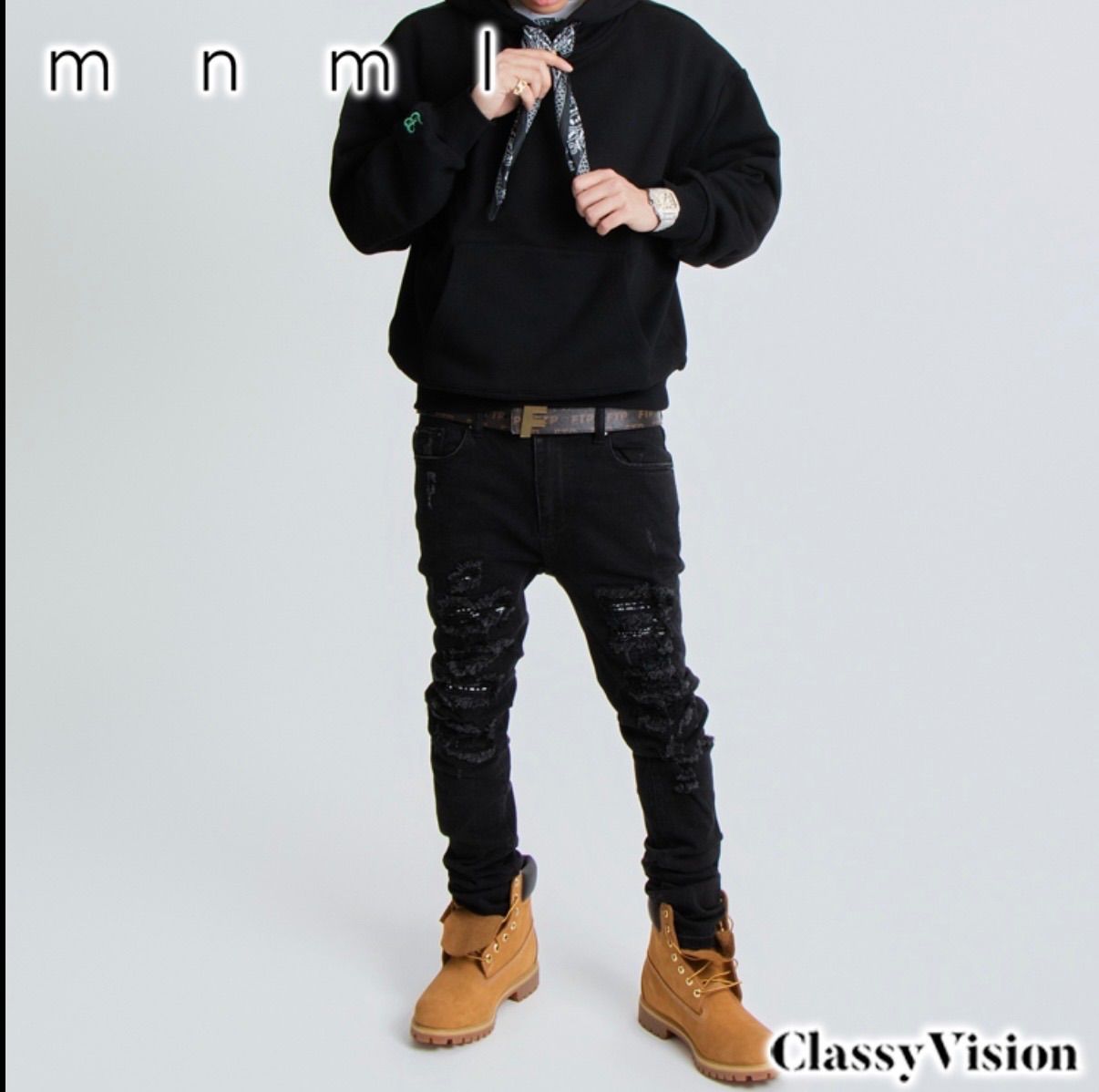eyden着用】【エイデン着用】mnml X165 PAISLEY STRETCH SKINNY DENIM 