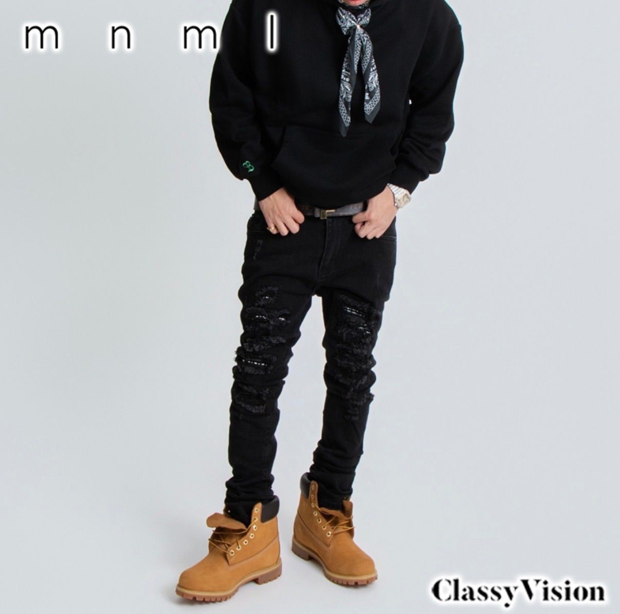 eyden着用】【エイデン着用】mnml X165 PAISLEY STRETCH SKINNY DENIM 