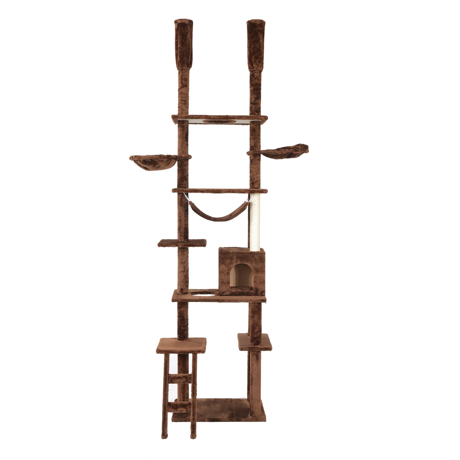 全新品 キャットタワー 突っ張り 全高235-258cm ハンモク ブラウン 