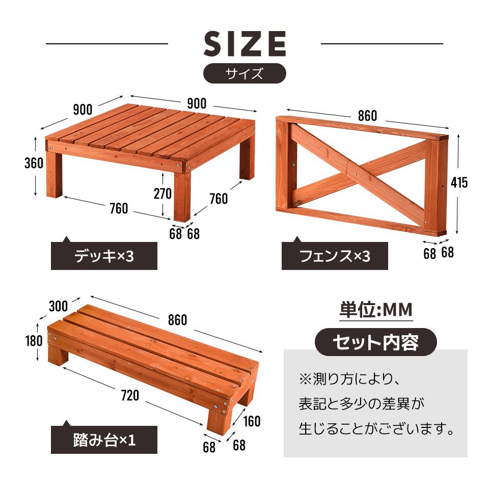 新入荷」全新品 ウッドデッキ 天然木 キット 7点セット 0.5坪 ウッド 