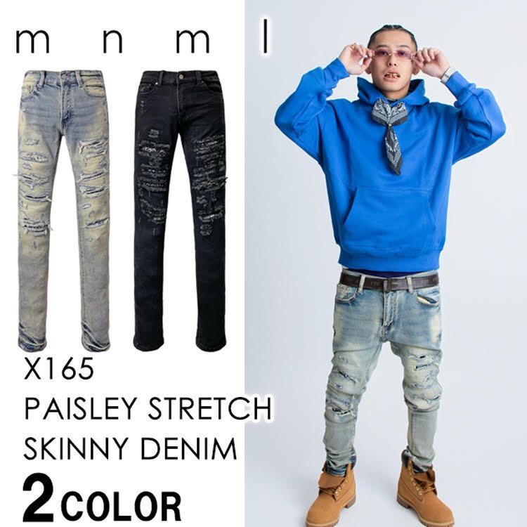 eyden着用】【エイデン着用】mnml X165 PAISLEY STRETCH SKINNY DENIM