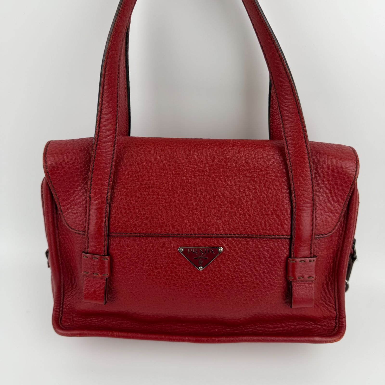 中古】PRADA プラダ トートバッグ ハンドバッグ レッド レザー 