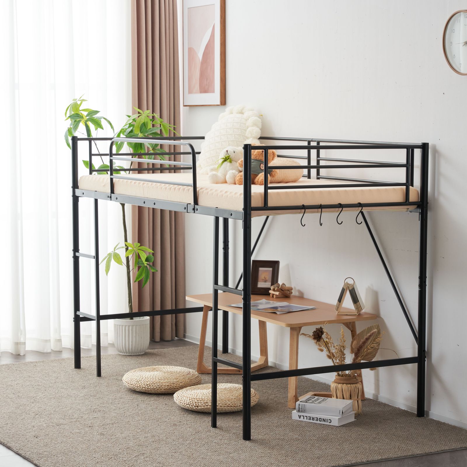 新入荷」全新品 【ブラック】ロフトベッド パイプベッド シングル 
