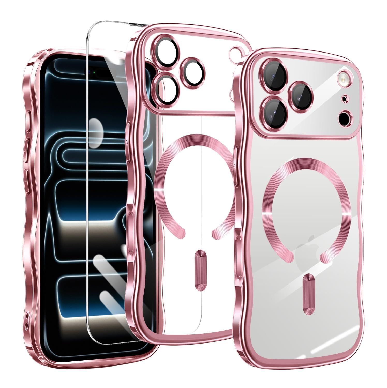 tuulaasii for iPhone 17 Pro Max 用 ケース クリア MagSafe対応【 HDフィルム付き 】薄型 軽量 波型 ワイヤレス充電対応 TPU ウェーブデザイン ソフト 滑り止め 可愛い 耐衝撃 おしゃれ うねうね バンパー スマホ