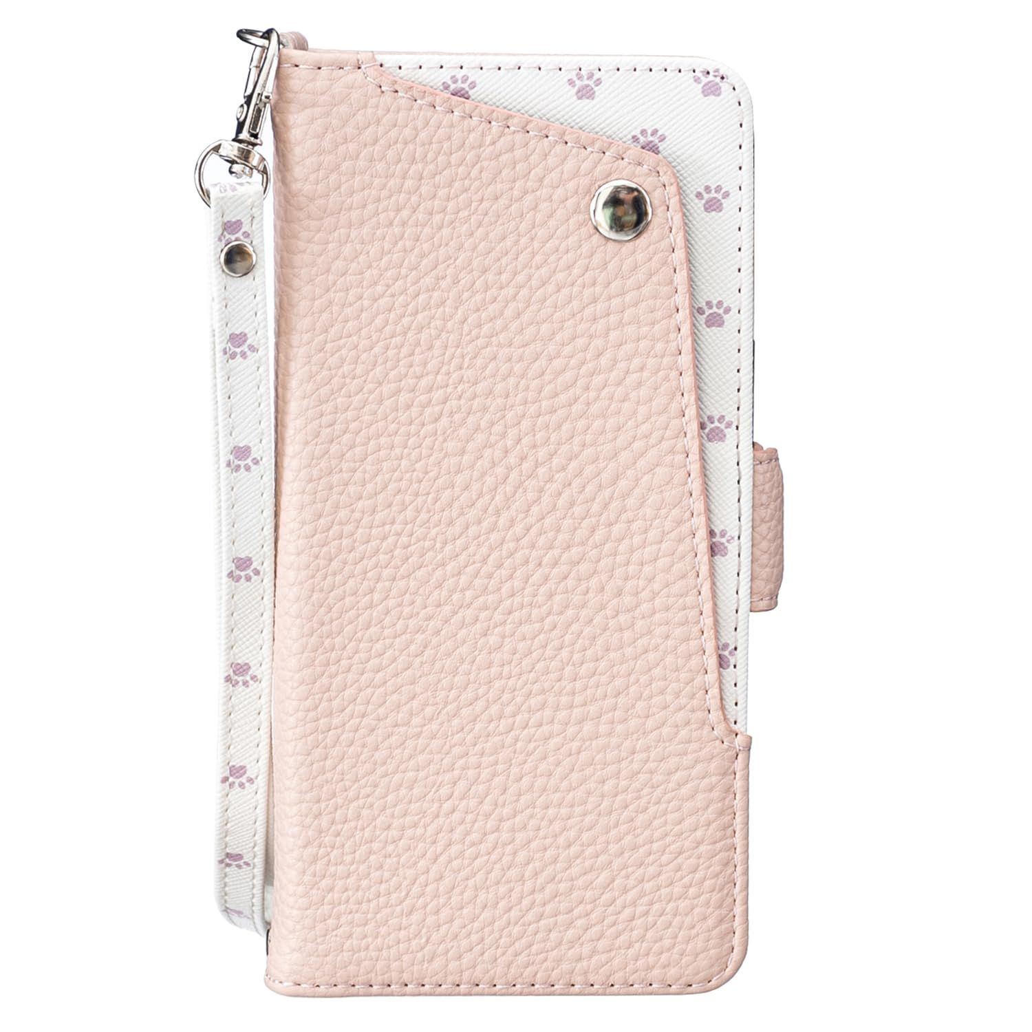 case For Google Pixel7カバー グーグル ピクセル7ケース手帳型 かわいい 猫 足跡プリント ストラップ付き 【MOMO1】マグネット開閉式 カードポケット付き 横開きスタンド 財布型 全面保護 (M2-ピンク， に適用するGoogle P