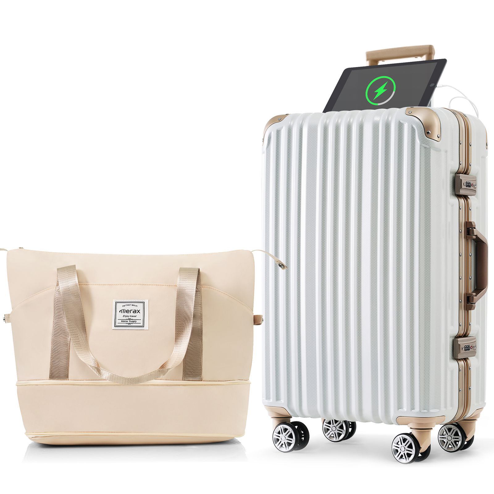 新入荷」全新品 スーツケース Lサイズ アルミ ストッパー付き USB 
