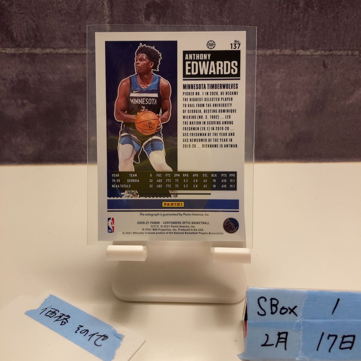 2020-21 Panini Contenders Optic Anthony Edwards 直筆サインカード 