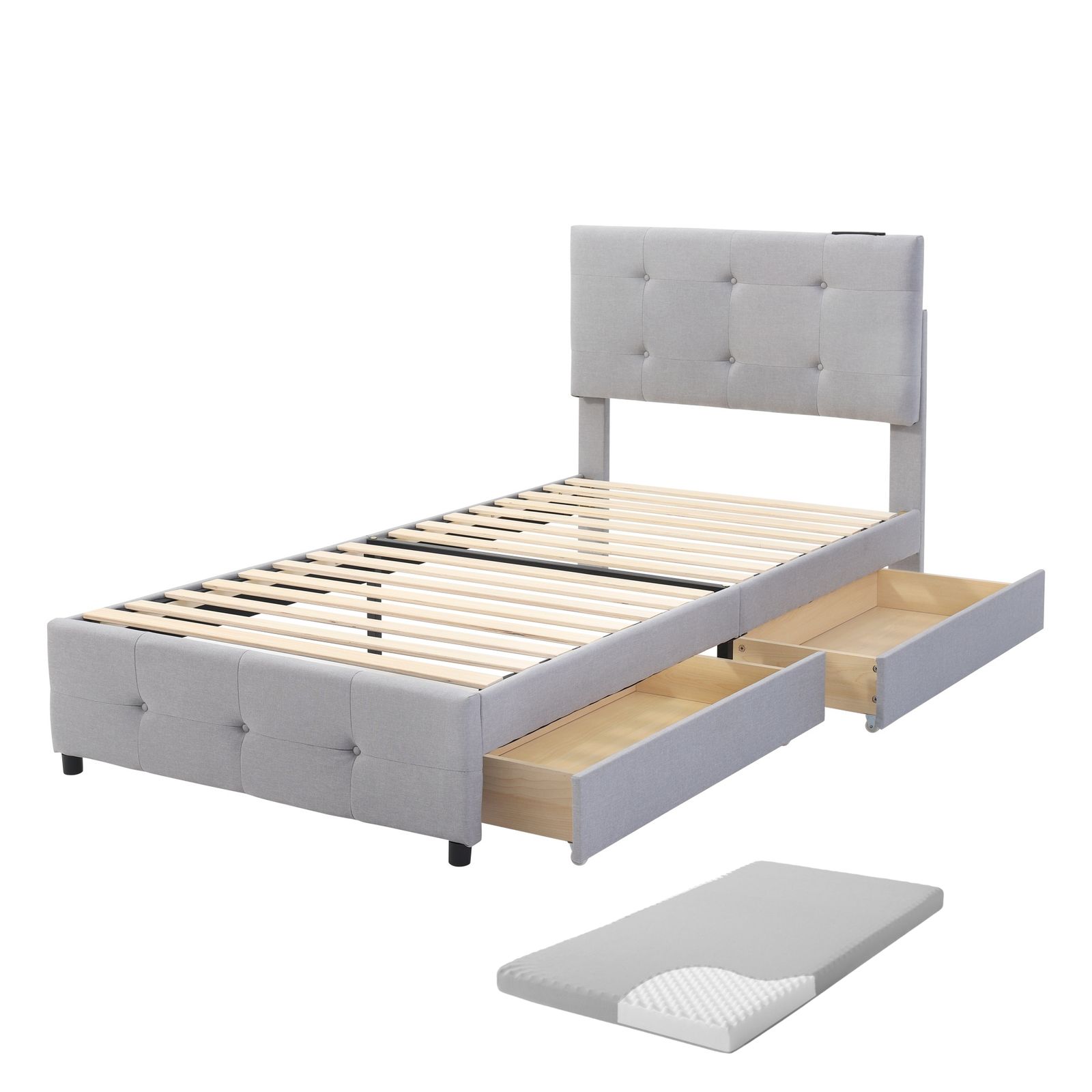 「新入荷」全新品 【厚さ10cmマットレス付き】Sファブリックベッド 引き出し付き シングルベッド 布貼りベッド かわいい 木製 アイアン 大人用 組立簡単 下収納 すのこベッド 耐震 ベッド 北欧風 1年保証付き
