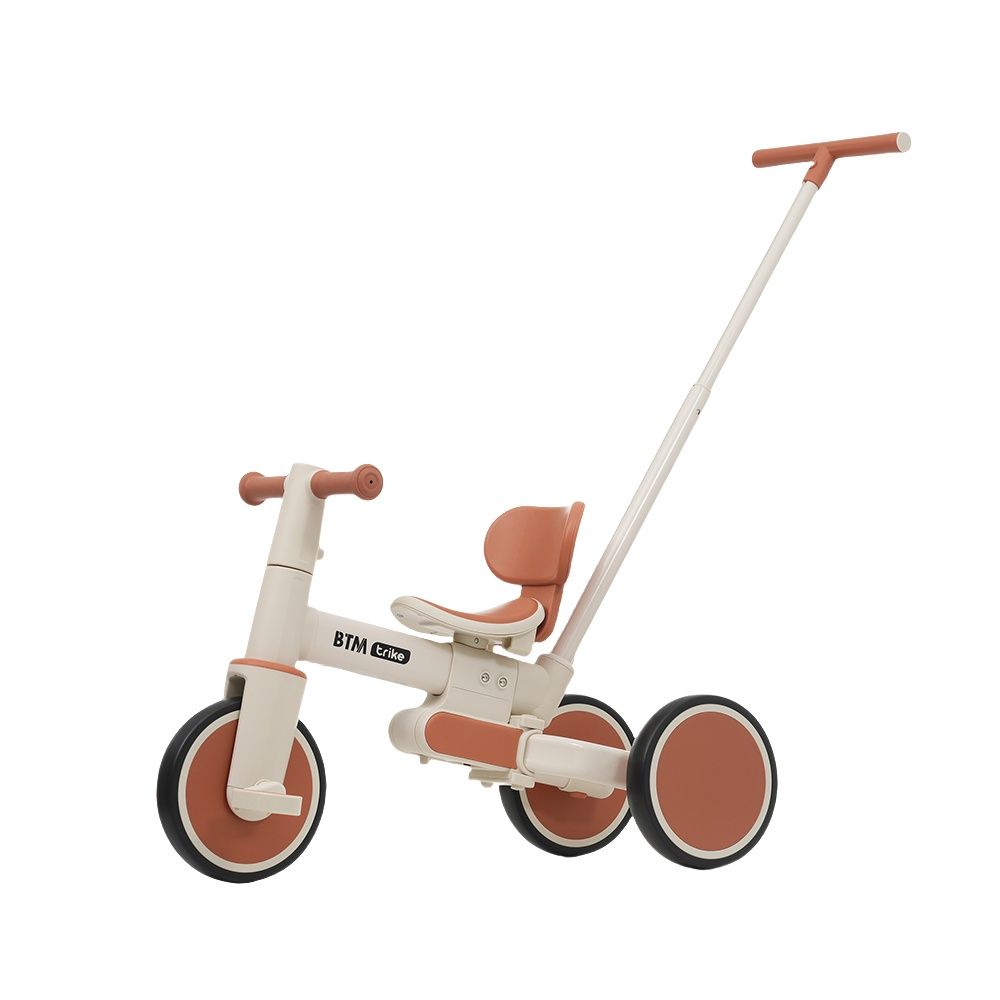 全新品 【ベージュ×ブラウン】子供用三輪車 5in1自転車 折りたたみ可能 超軽量 オリジナル 高さ調節押し棒付き 組み立て簡単 1年保証付き
