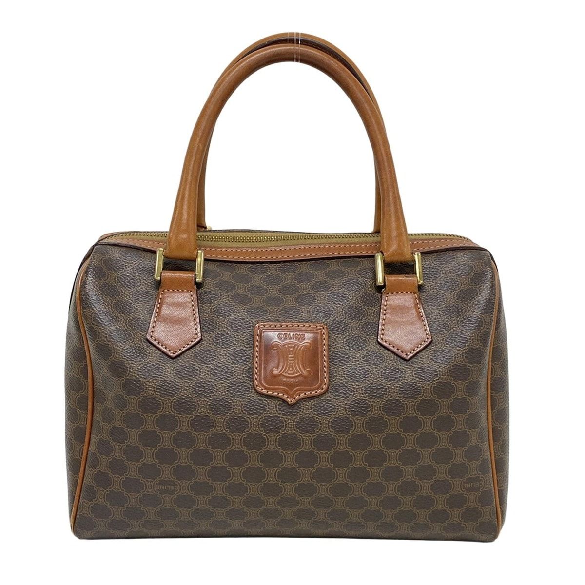 CELINE ハンドバッグ　ミニボストンバッグ　マカダム柄　ダークブラウン CELINE(セリーヌ) ハンドバッグ マカダム柄 ダークブラウン×ブラウン