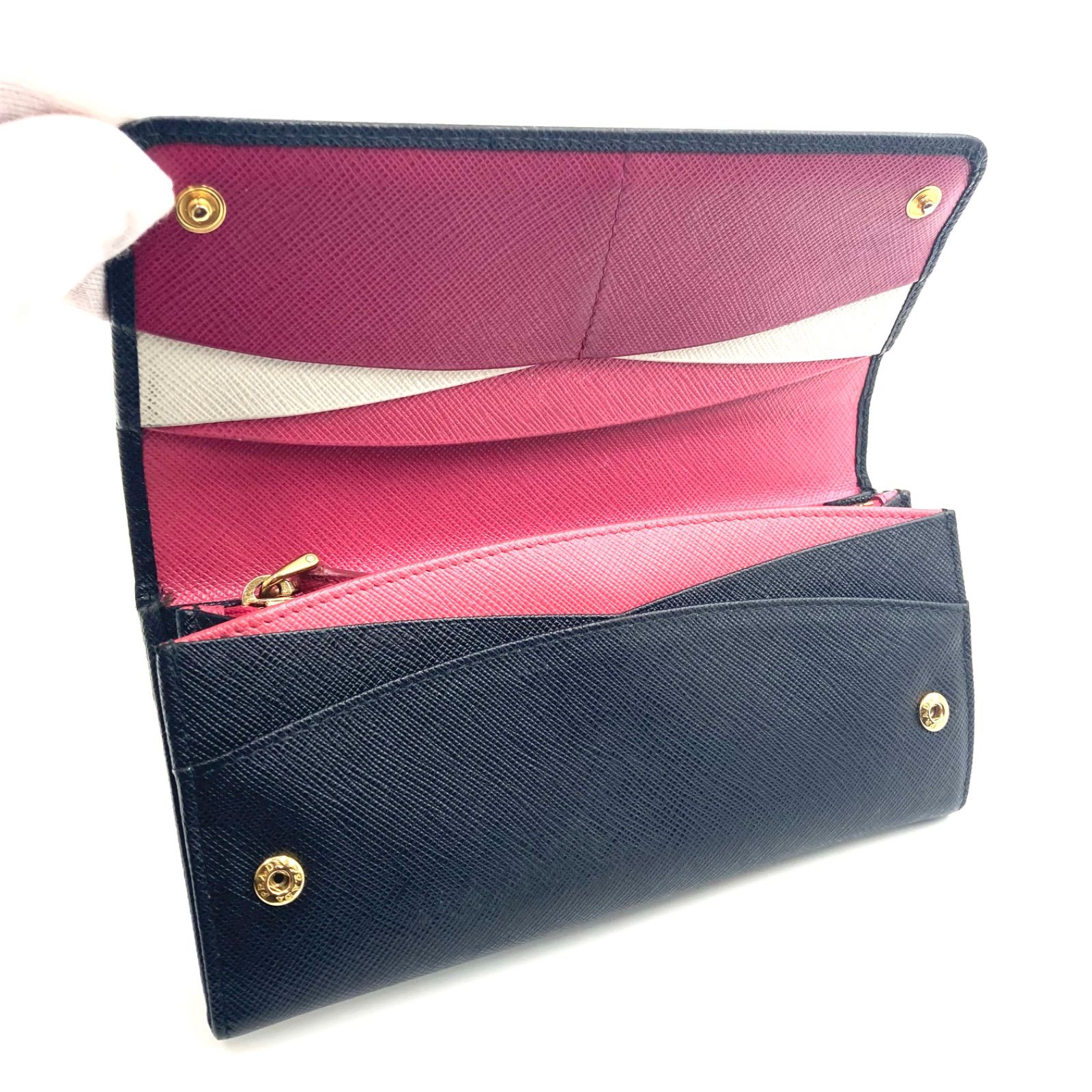美品】☆PRADA プラダ サフィアーノレザー Wホック 財布 ピンク PRADA 