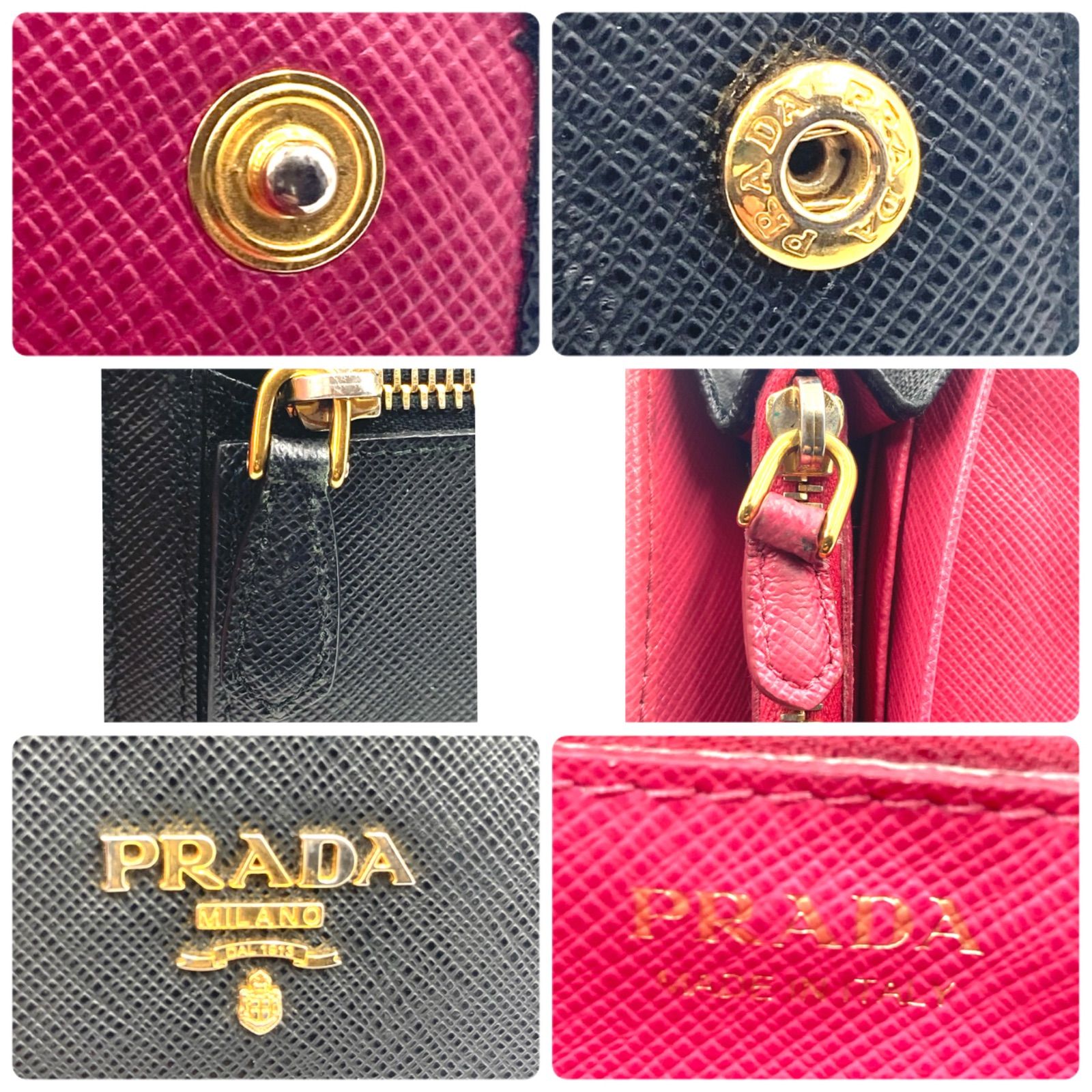 極美品 プラダ PRADA 三角ロゴ Wホックファスナー付き プラダ 長財布 