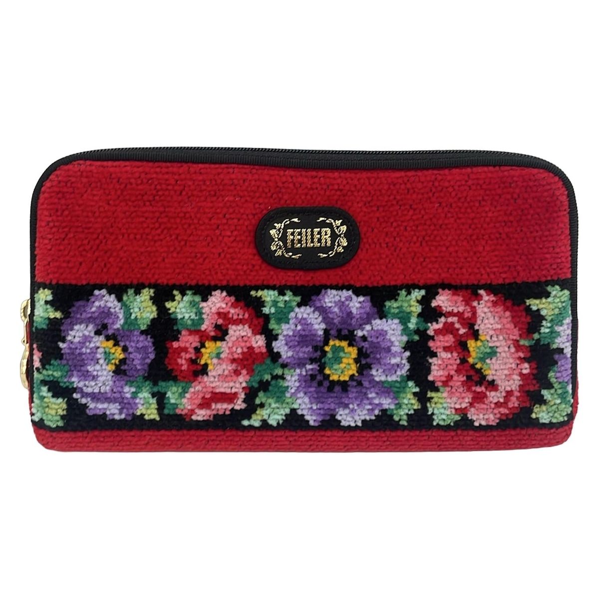 FEILER(フェイラー) 長財布 - レッド×黒×マルチ 花柄 - メルカリ