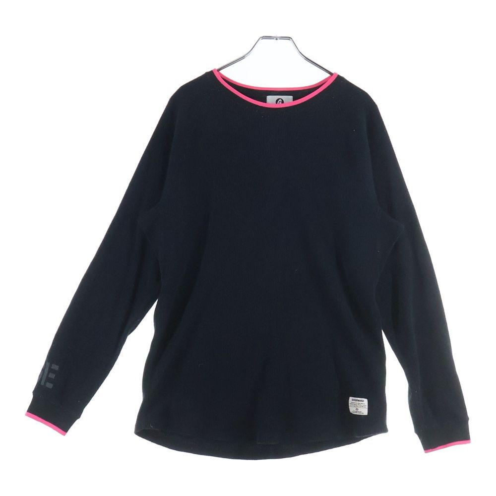 GOOD ENOUGH GEロゴ 長袖カットソー カーキ×ブラック GOODENOUGH (グッドイナフ) リブカラー サーマル 長袖Tシャツ ブラック