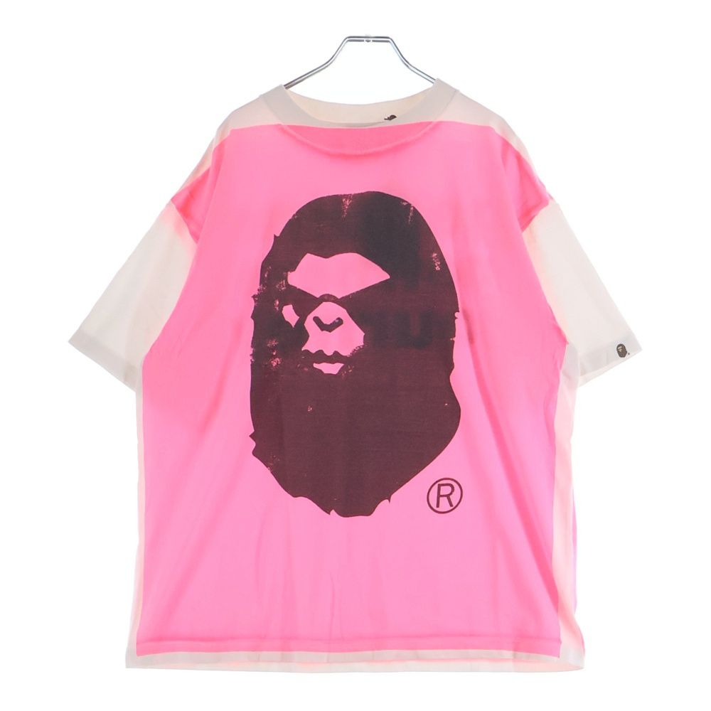 SAINT MICHAEL (セントマイケル) ×A BATHING APE BAPE HANDPRINT TEE SM-HR1-0000-C33 ×アベイシングエイプ ベイプ ハンドプリント 半袖Tシャツ ホワイト/ピンク