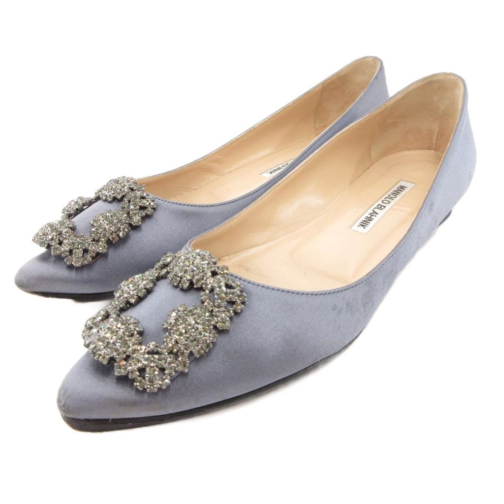 マノロブラニク MANOLO BLAHNIK パンプス ビジューバックル サテン生地