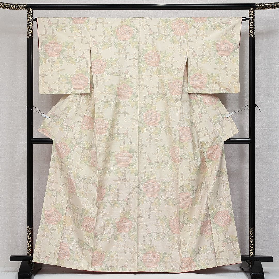 白大島紬 袷 身丈162cm 裄丈63cm Bランク 正絹 広衿 Lサイズ イン