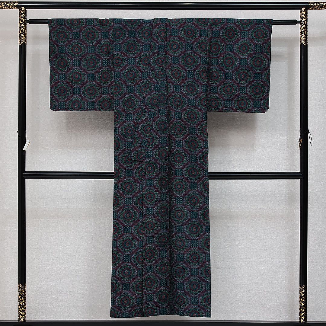 紬 単衣 身丈147cm 裄丈61cm Aランク 正絹 バチ衿 XSサイズ カジュアル