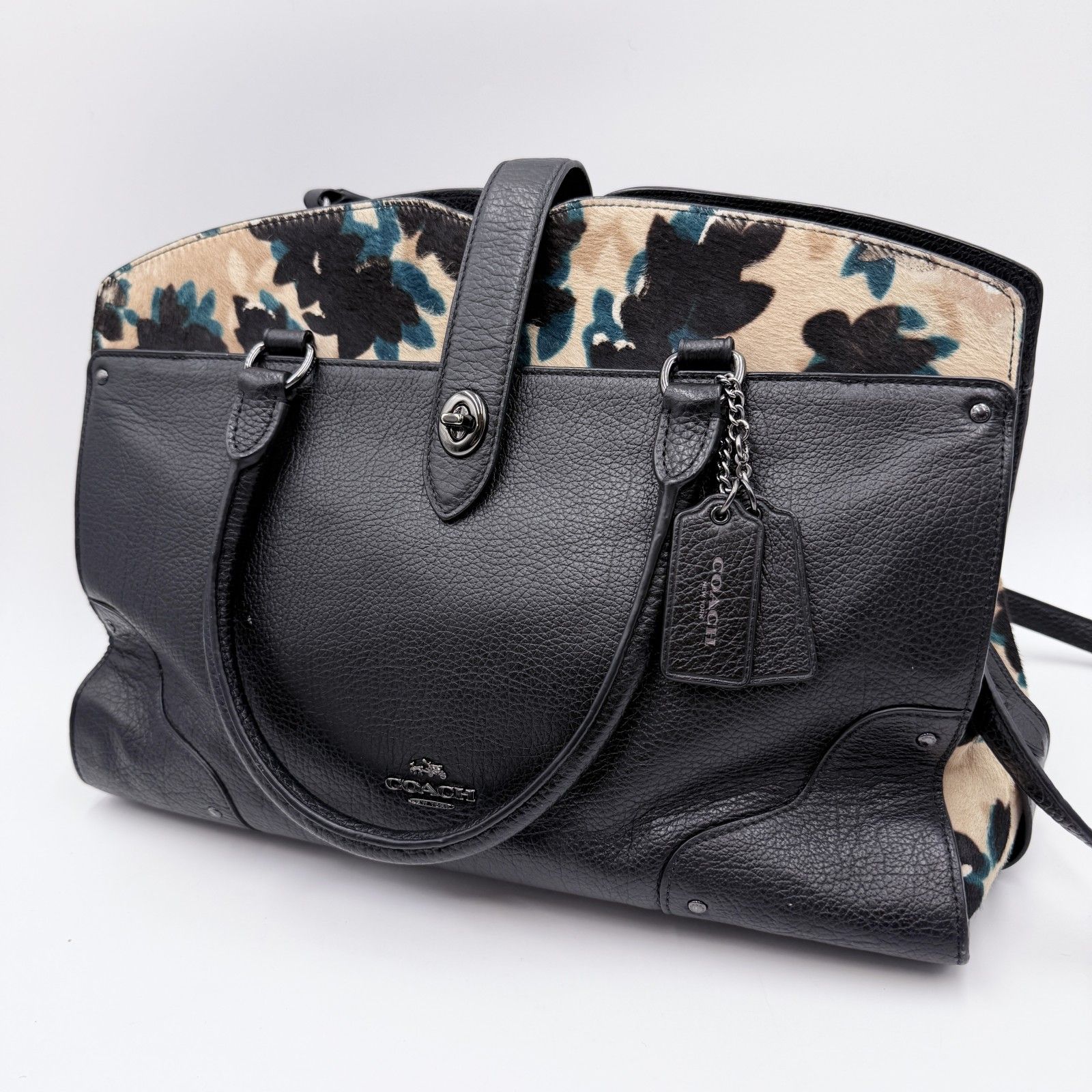 コーチ COACH バッグ ハンドバッグ ジャガード×レザー 黒 6366 