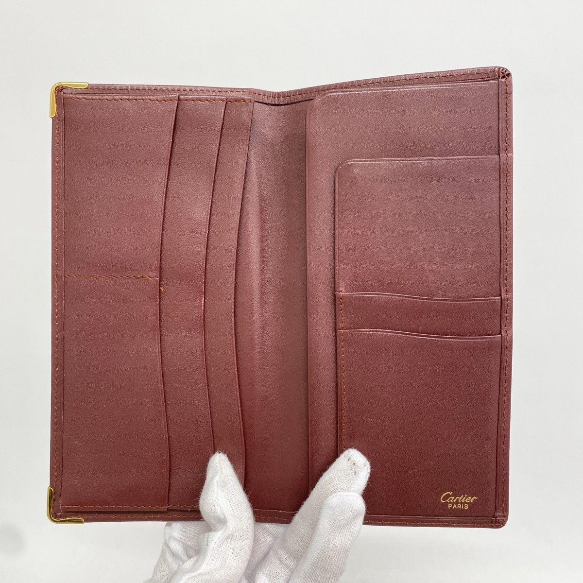 6bd5150】カルティエ 長財布 マスト レザー ボルドー ゴールド金具 
