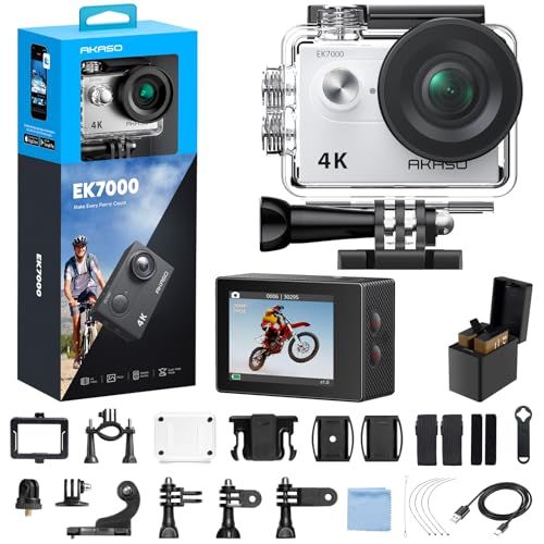 AKASO アクションカメラ EK7000 4K30FPS 20MP 水中カメラ WiFi搭載 外部マイク対応 30M防水 170度広角レンズ 1050mAhバッテリー2個付き アクションカム ウェアラブルカメラ 豊富なアクセサリー バイク/自転車に取り付po