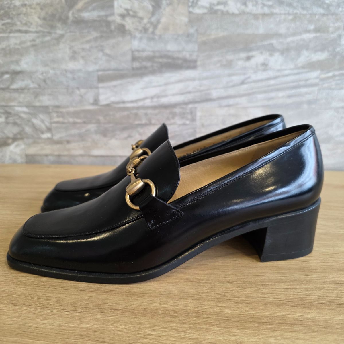 GUCCI グッチ ホースビット 革靴 4.5cm ヒール スクエア ブラック 
