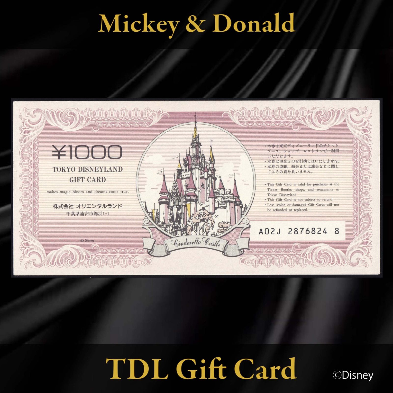 東京ディズニーランド ギフトカード 旧デザイン500円 & 1,000円券