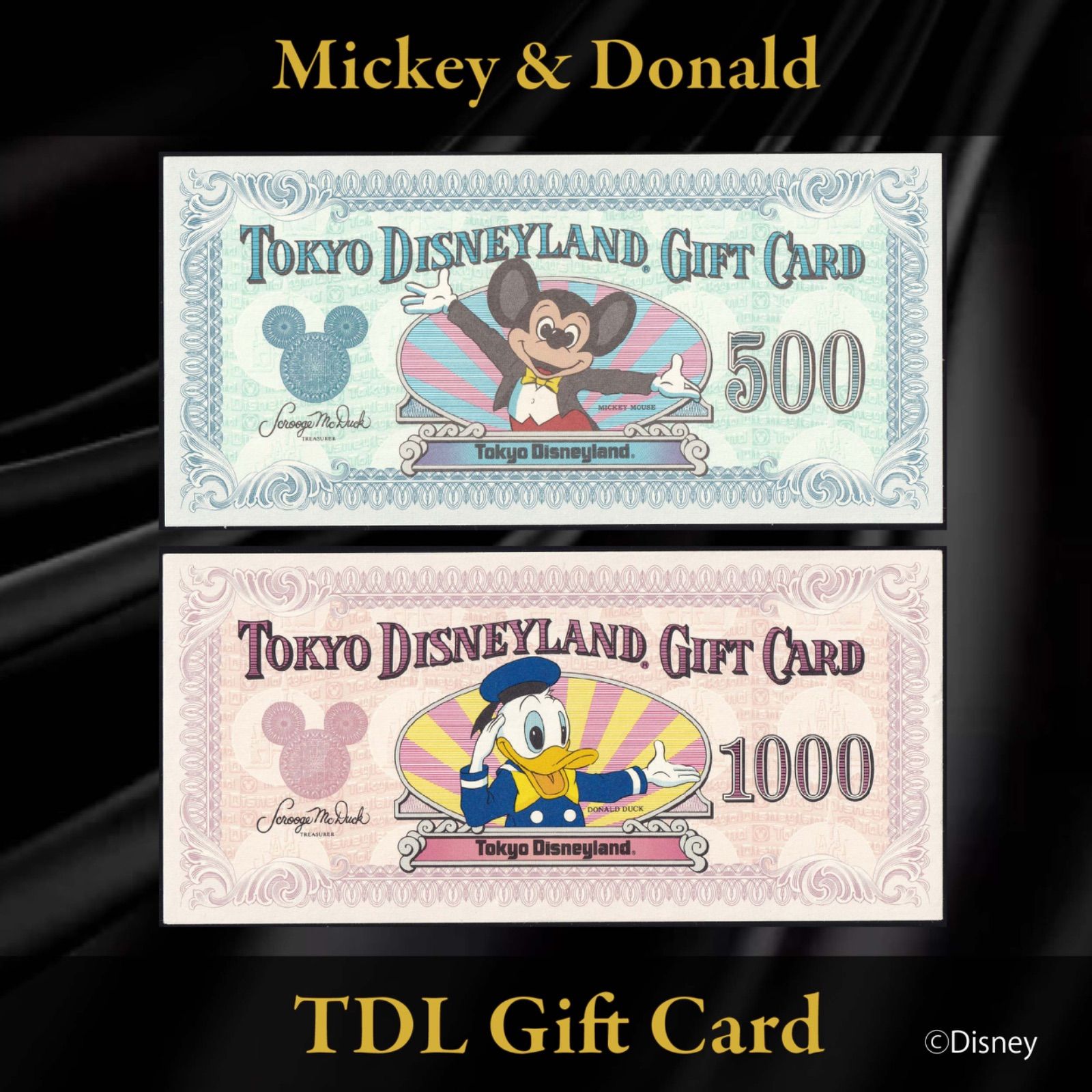 東京ディズニーランド ギフトカード 旧デザイン500円 & 1,000円券